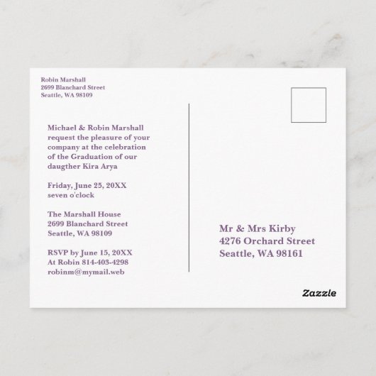 Sparkle Lila Heart Trendy All School Abschluss Postkarte (Rückseite)