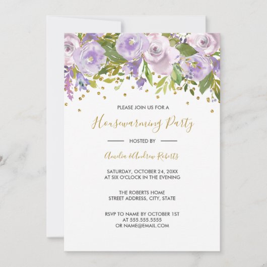 Sparkle Lila Housewarming Party Einladung (Vorderseite)