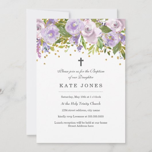 Sparkle Lila Taufe Einladung (Vorderseite)