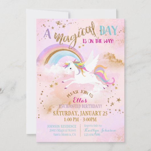 Sparkle Magic Unicorn Einladung (Vorderseite)