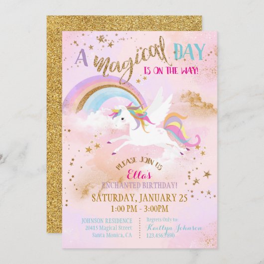 Sparkle Magic Unicorn Einladung (Vorne/Hinten)