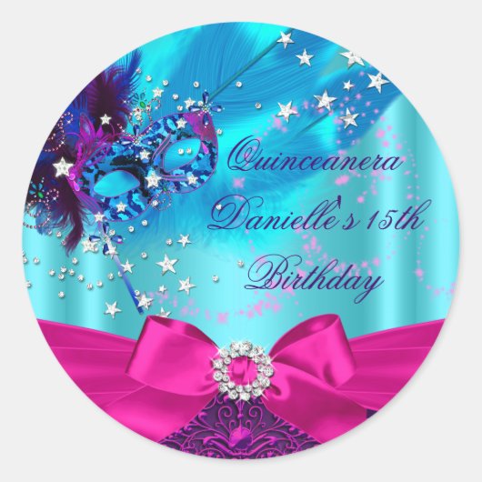 Sparkle Mask & Bow Quinceanera Birthday Sticker (Vorderseite)