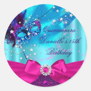 Sparkle-Maske & Schleife Quinceanera-Geburtstagsau Runder Aufkleber