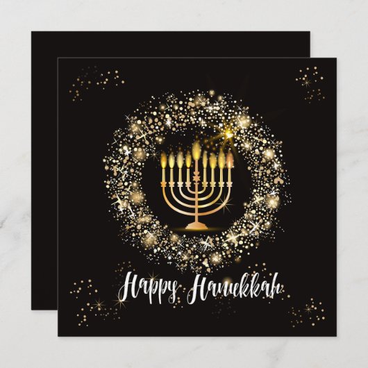 Sparkle Menorah Hanukkah Einladung (Vorne/Hinten)