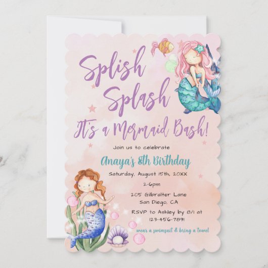 Sparkle Mermaid Bash Birthday Einladung (Vorderseite)