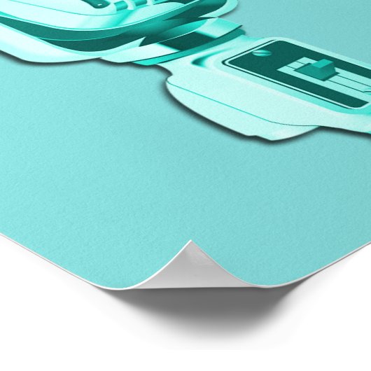 Sparkle Music Note and Retro Microphone Birthday Poster (Ecke)