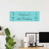 Sparkle Music Note and Retro Microphone Birthday Poster (Heimbüro)