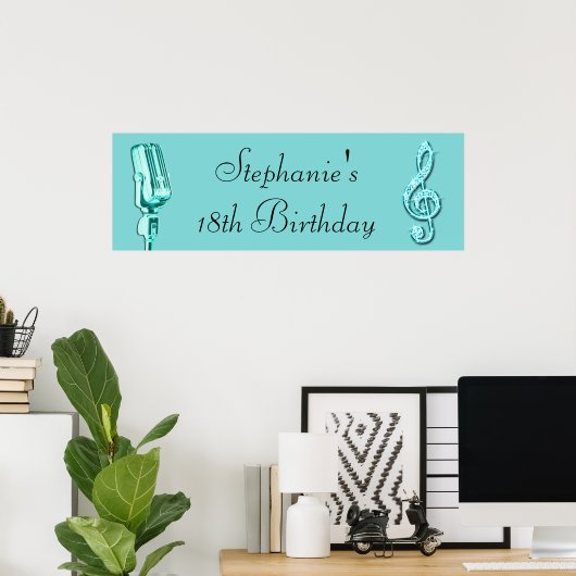 Sparkle Music Note and Retro Microphone Birthday Poster (Heimbüro)