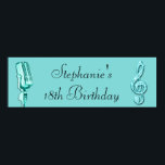 Sparkle Music Note and Retro Microphone Birthday Poster<br><div class="desc">Personalized, elegant custom birthday party banner for womens' 18th Birthday or any age. Beautiful turquoise background a funky teal / turquoise retro vintage microphone, and a pretty, glamorous printed image rhinestone glitter, sequins, jewels sparkles glittery musical note / music note. Chic, classy, cute, girly, modern 18th birthday party celebration banner...</div>