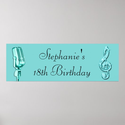 Sparkle Music Note and Retro Microphone Birthday Poster (Vorne)