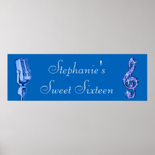 Sparkle Musiknote und Retro-Mikrofon zum Geburtsta Poster