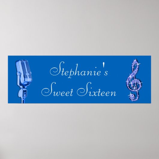 Sparkle Musiknote und Retro-Mikrofon zum Geburtsta Poster (Vorne)