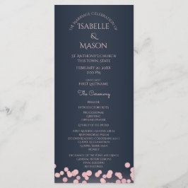Sparkle Navy Blue and Pink Bokeh Wedding Program Programm