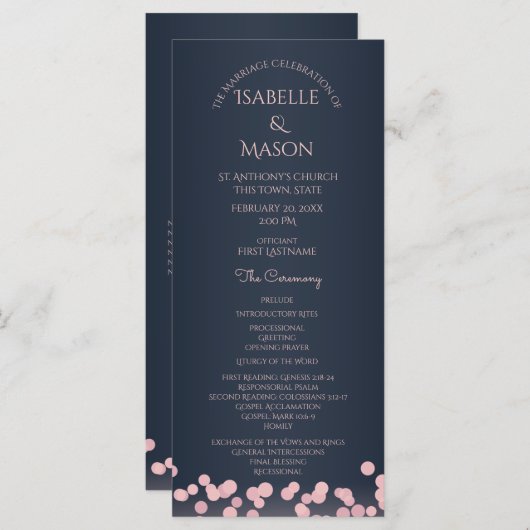 Sparkle Navy Blue and Pink Bokeh Wedding Program Programm (Vorne/Hinten)