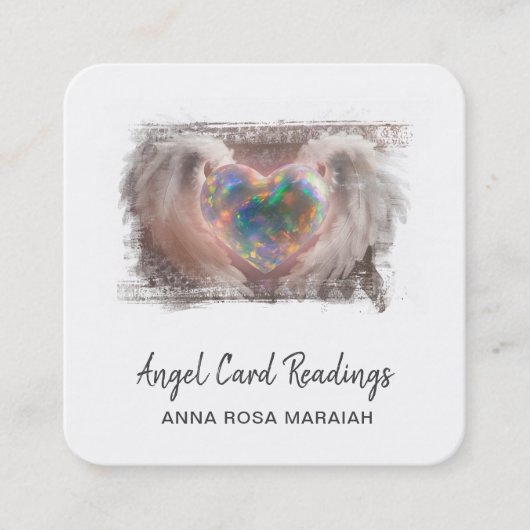 *~* Sparkle Opal Heart QR Angel Wings AP78 Gold Quadratische Visitenkarte (Vorderseite)