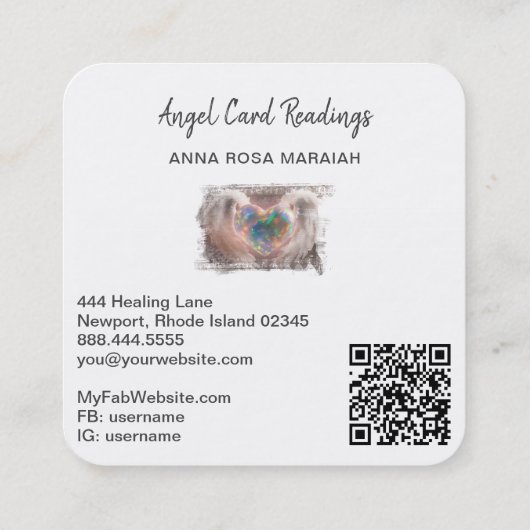 *~* Sparkle Opal Heart QR Angel Wings AP78 Gold Quadratische Visitenkarte (Rückseite)