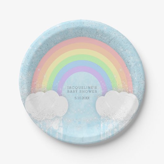 Sparkle Pastel Rainbow Baby Dusche Pappteller (Vorderseite)