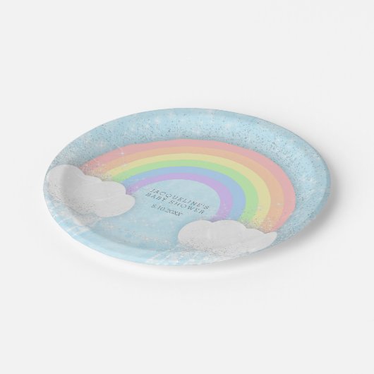 Sparkle Pastel Rainbow Baby Dusche Pappteller (Schrägansicht)
