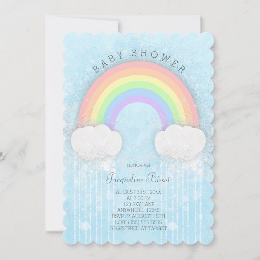 Sparkle Pastel Rainbow Kinderdusche Einladung (Vorderseite)