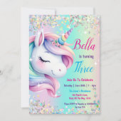 Sparkle Pastel Rainbow Unicorn Einladung zum Gebur (Vorderseite)