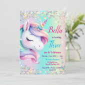 Sparkle Pastel Rainbow Unicorn Einladung zum Gebur (Stehend Vorderseite)