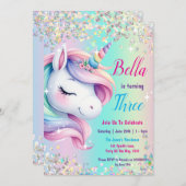 Sparkle Pastel Rainbow Unicorn Einladung zum Gebur (Vorne/Hinten)