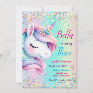 Sparkle Pastel Rainbow Unicorn Einladung zum Gebur