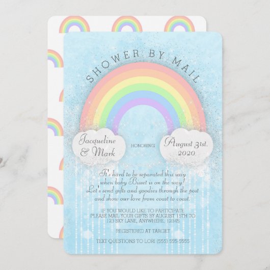 Sparkle Pastel Regenbogendusche per Post Einladung (Vorne/Hinten)