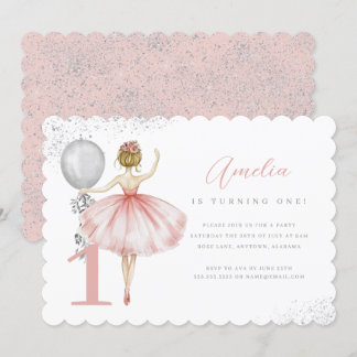 Sparkle Pink Ballerina Erste Geburtstagsparty Einladung