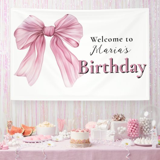 Sparkle Pink Coquette Bow 1. Banner (Party)