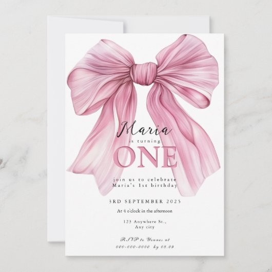Sparkle Pink Coquette Bow 1. Einladung (Vorderseite)