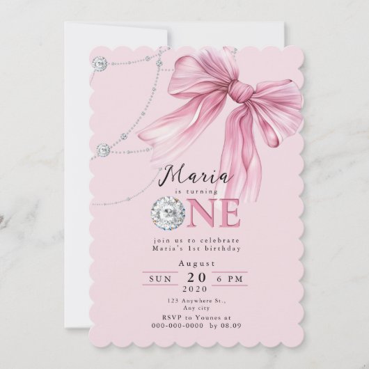 Sparkle Pink Coquette Bow 1. Einladung (Vorderseite)