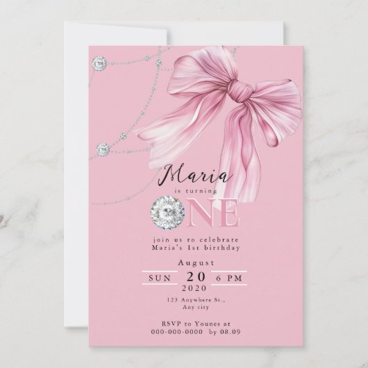 Sparkle Pink Coquette Bow 1. Einladung (Vorderseite)