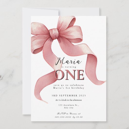 Sparkle Pink Coquette Bow 1. Einladung (Vorderseite)