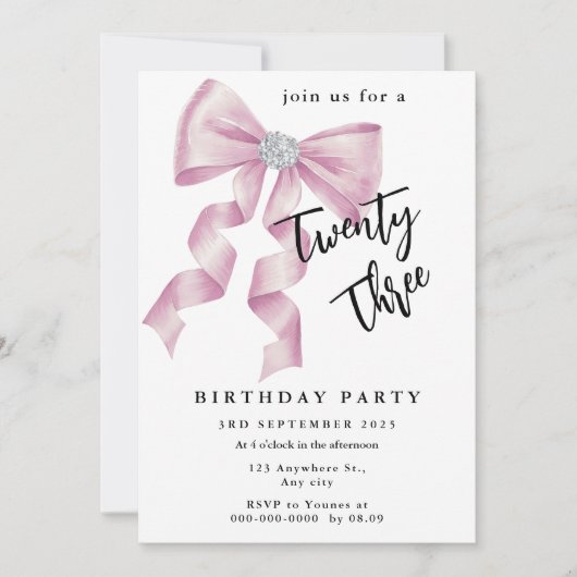 Sparkle Pink Coquette Bow 1. Einladung (Vorderseite)