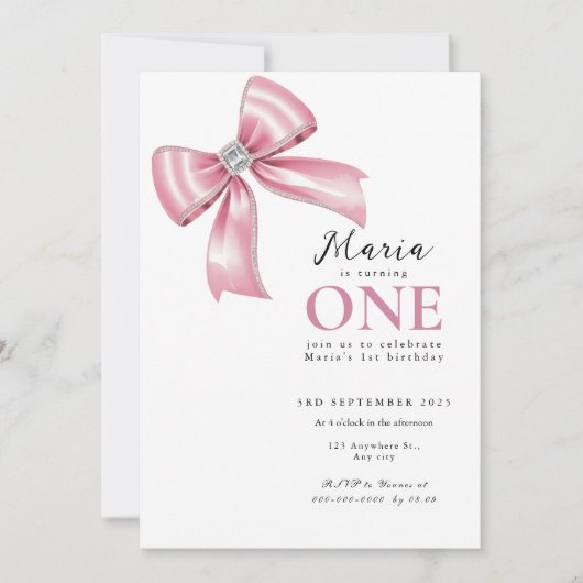 Sparkle Pink Coquette Bow 1. Einladung (Vorderseite)