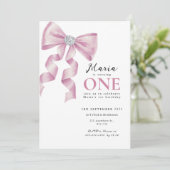 Sparkle Pink Coquette Bow 1. Einladung (Stehend Vorderseite)