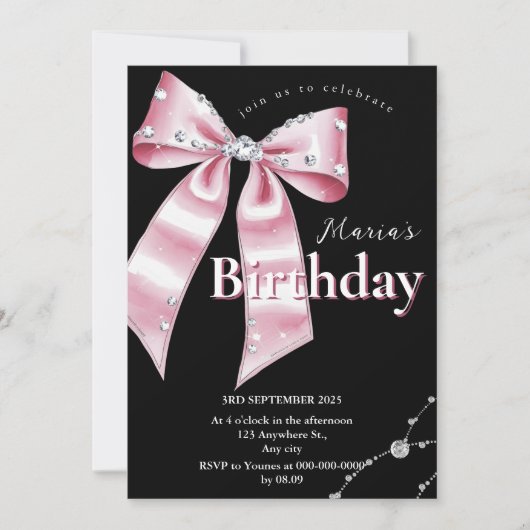 Sparkle Pink Coquette Bow 1. Einladung (Vorderseite)
