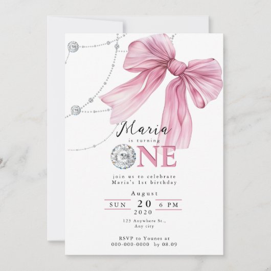 Sparkle Pink Coquette Bow 1. Einladung (Vorderseite)