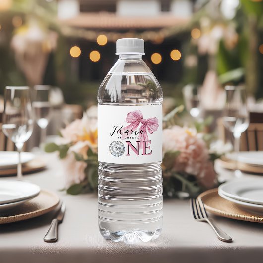 Sparkle Pink Coquette Bow 1. Wasserflaschenetikett