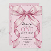 Sparkle Pink Coquette Bow 1st Einladung (Vorne/Hinten)