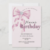 Sparkle Pink Coquette Bow 1st Einladung (Vorderseite)