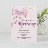 Sparkle Pink Coquette Bow 1st Einladung (Stehend Vorderseite)