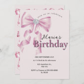 Sparkle Pink Coquette Bow 1st Einladung (Vorne/Hinten)