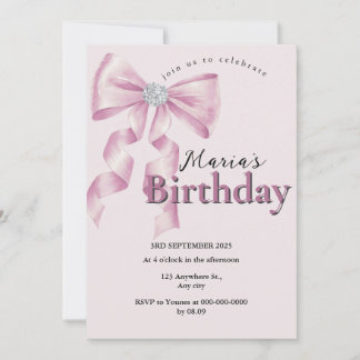 Sparkle Pink Coquette Bow 1st Einladung