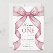 Sparkle Pink Coquette Bow 1st Einladung (Vorderseite)