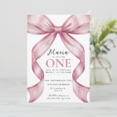 Sparkle Pink Coquette Bow 1st Einladung (Stehend Vorderseite)