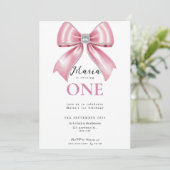 Sparkle Pink Coquette Bow 1st Einladung (Stehend Vorderseite)
