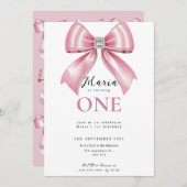 Sparkle Pink Coquette Bow 1st Einladung (Vorne/Hinten)
