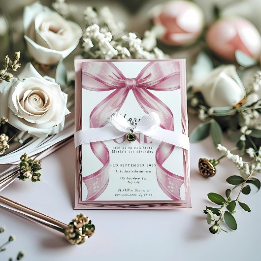 Sparkle Pink Coquette Bow 1st Einladung